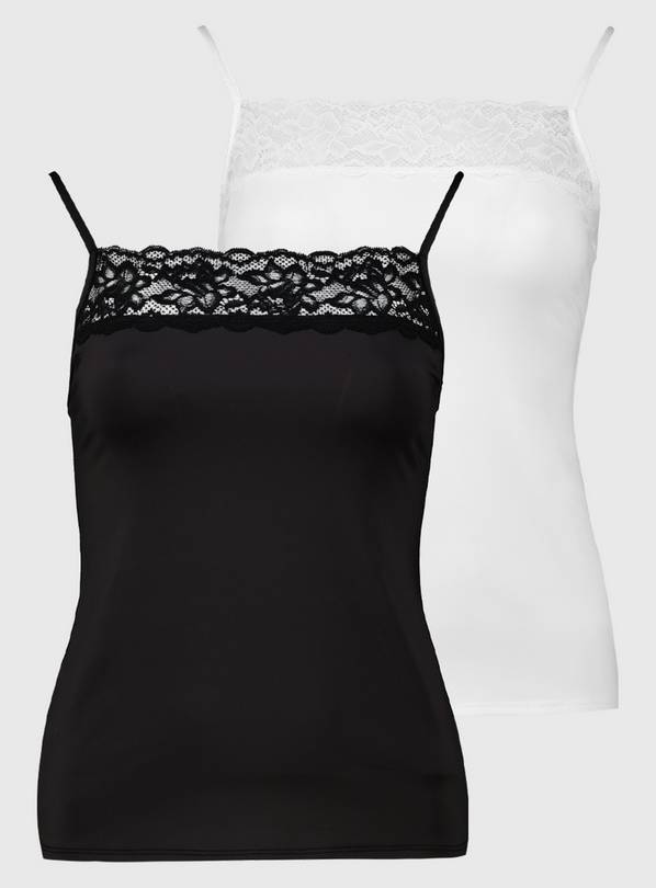 Black & White Microfibre Lace Detail Cami 2 Pack 26